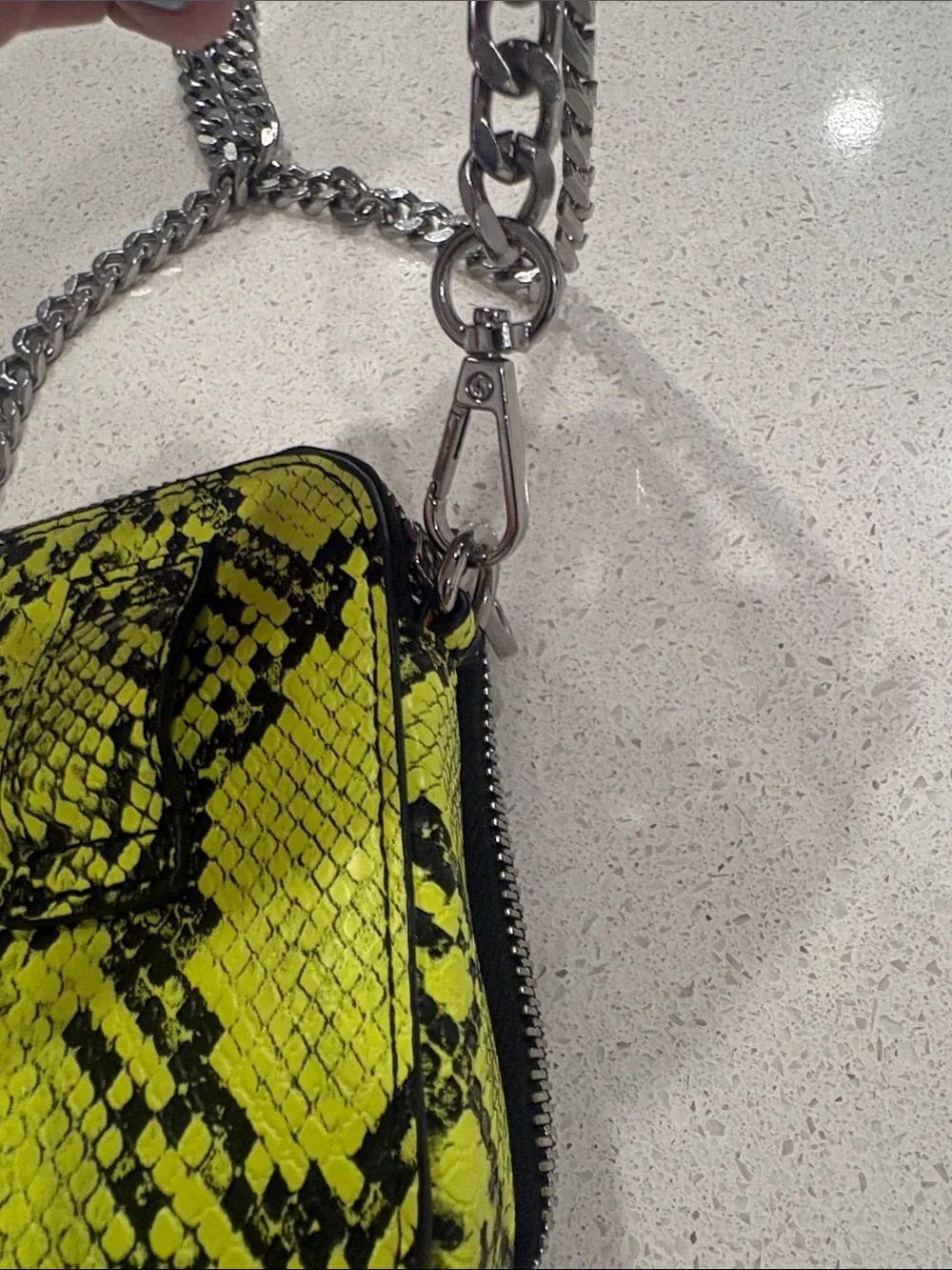 Guess Snake-Print Crossbody Bag with Silver Chain